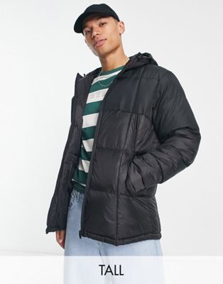 Brave Soul Tall box quilted puffer jacket in black