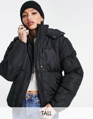 Brave Soul Tall bunny hooded puffer jacket in black