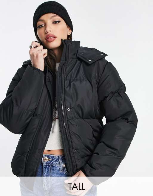 Brave Soul Tall bunny hooded puffer jacket in black ASOS