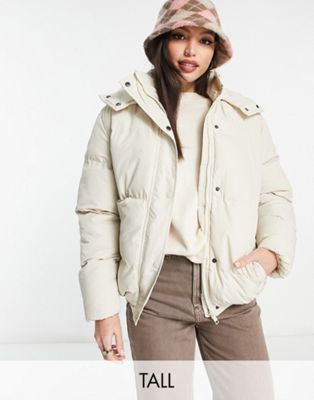 Brave Soul Tall bunny hooded puffer jacket in cream