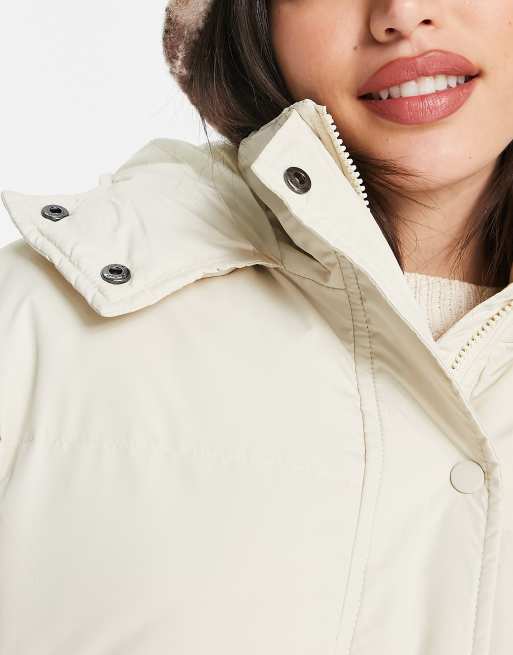 Brave Soul Tall bunny hooded puffer jacket in cream ASOS