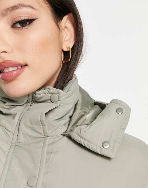 Sage peach skin oversized hooded outlet puffer