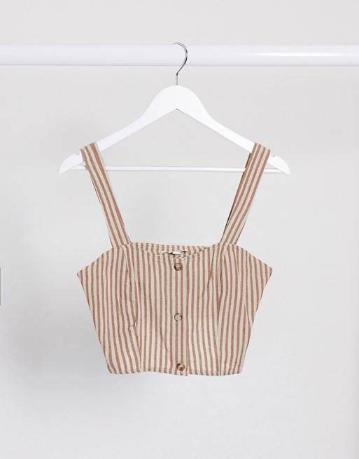 Brave Soul Tall carrie striped button through crop top