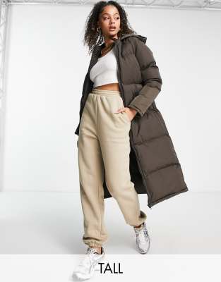 Brave Soul Tall cello maxi longline puffer coat in chocolate brown - ASOS Price Checker