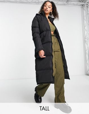 Brave Soul Tall Cello Maxi Longline Puffer Jacket In Black