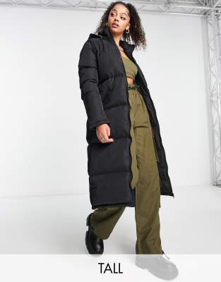 Brave Soul Tall cello maxi longline puffer jacket in black