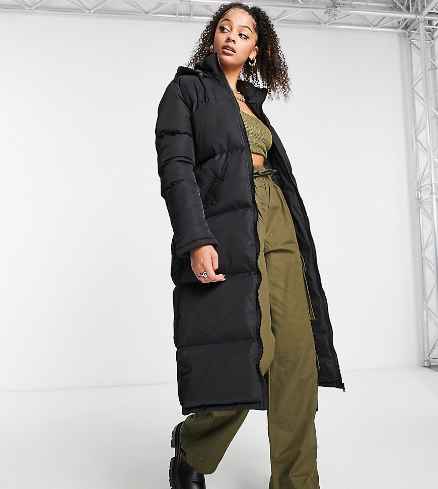 Brave Soul Tall Cello maxi longline puffer jacket in black