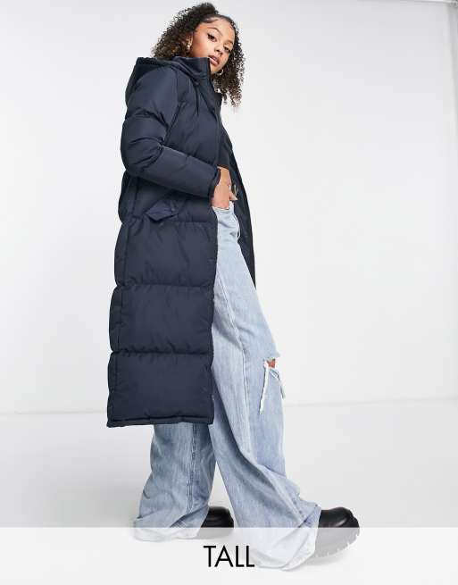 Brave Soul Tall Cello maxi longline puffer jacket in navy | ASOS