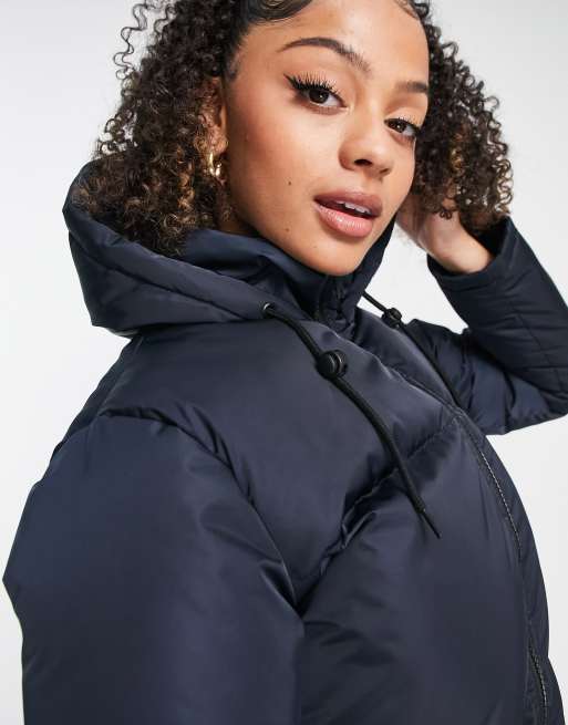 Brave Soul Tall Cello maxi longline puffer jacket in navy