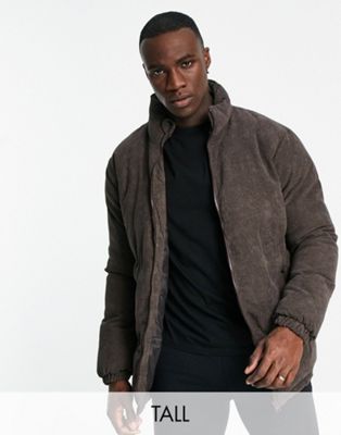 Brave Soul Tall cord puffer jacket in brown