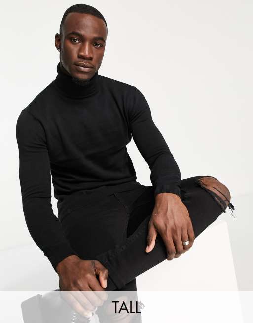 Brave Soul Tall cotton roll neck sweater in black ASOS