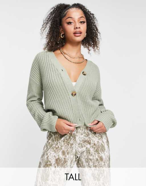 Brave Soul Tall - Daisy - Cardigan in maglia stile pescatore, color salvia