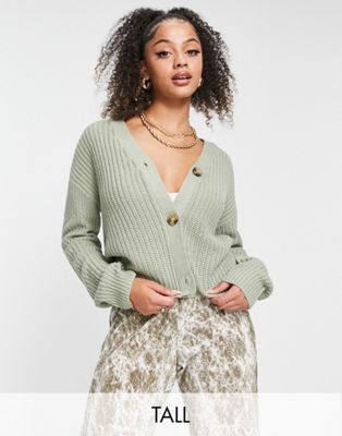 Brave Soul Tall daisy fisherman knit cardigan in sage - ASOS Price Checker