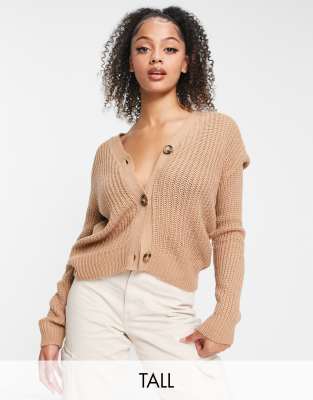 Brave Soul Tall daisy fisherman knit cardigan in tan