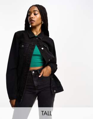 Brave Soul Tall denim jacket in washed black