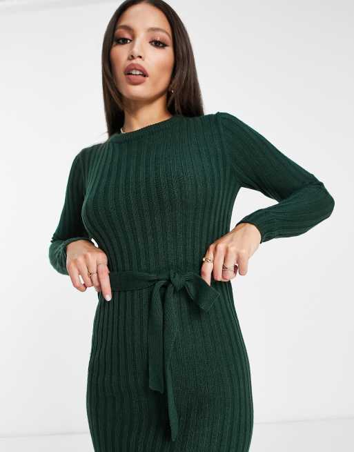 Brave Soul Tall eddie knitted dress with slit in forest green | ASOS