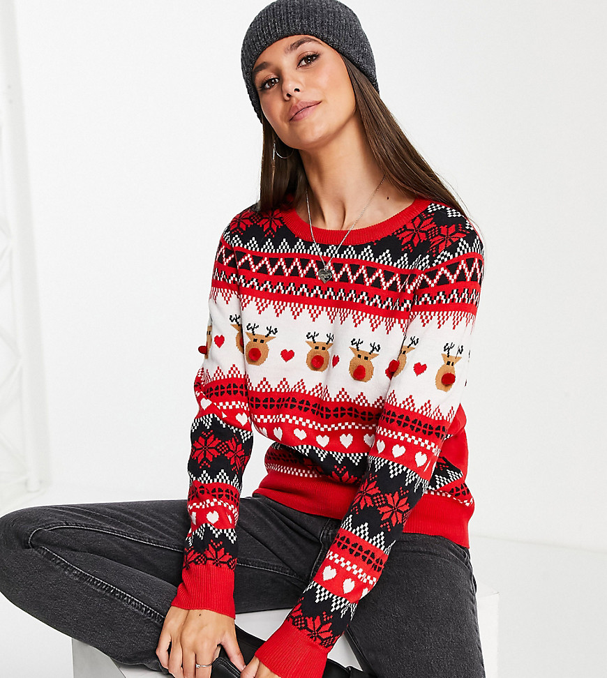Brave Soul Tall Fairisle Christmas reindeer sweater-Blues