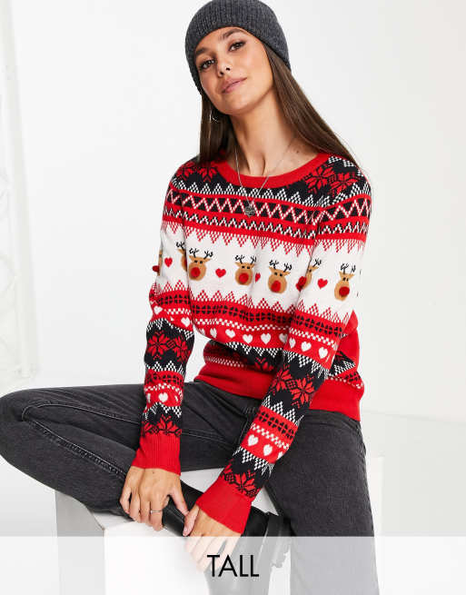 Brave Soul Tall - Fairisle kersttrui met rendieren