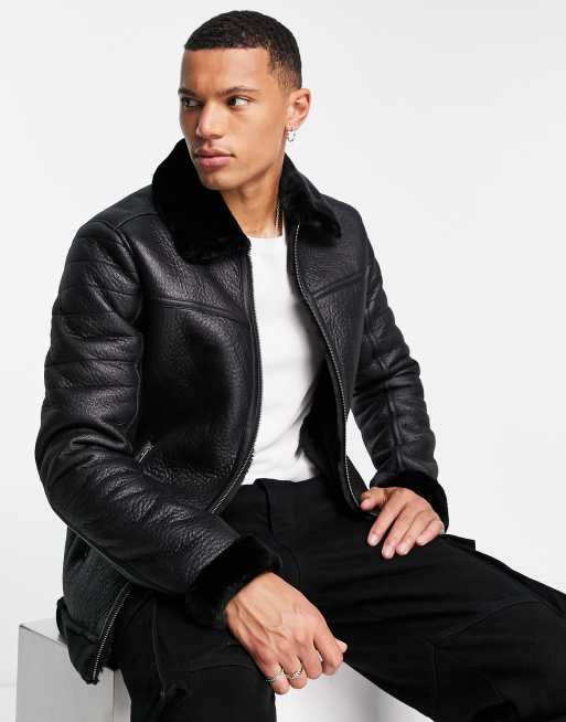 Fur lined discount black leather jacket