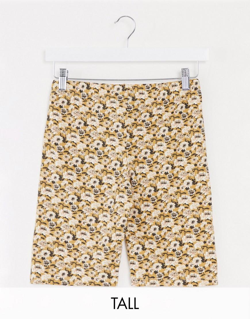 Brave Soul Tall floral printed legging shorts in yellow