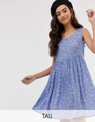 Brave Soul - Tall - Freya - Aangerimpelde jurk met elegante bloemenprint-Blauw