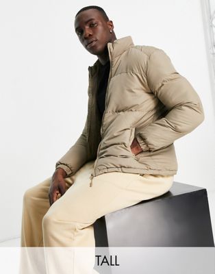 Brave Soul Tall funnel neck puffer jacket in sand