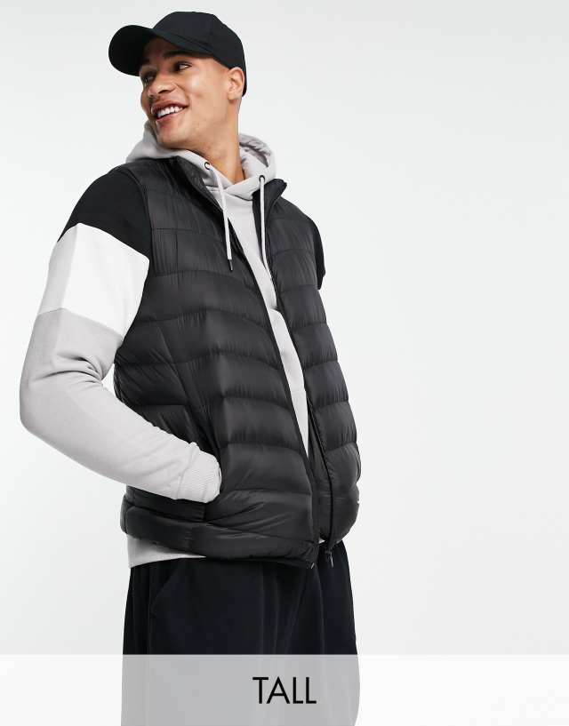 Brave Soul Tall funnel neck puffer vest in black