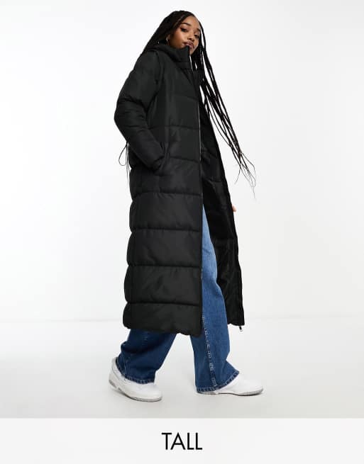 Brave Soul Tall - Giacca imbottita lunga con cappuccio nera con maniche rimovibili