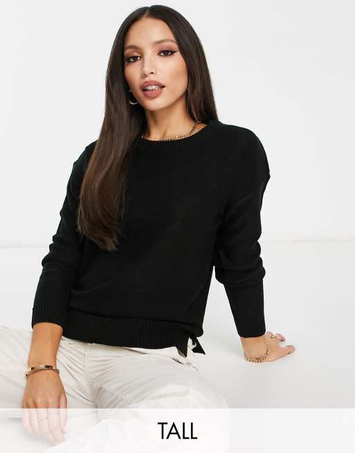 Brave Soul Tall Grunge Crew Neck Jumper In Black Asos