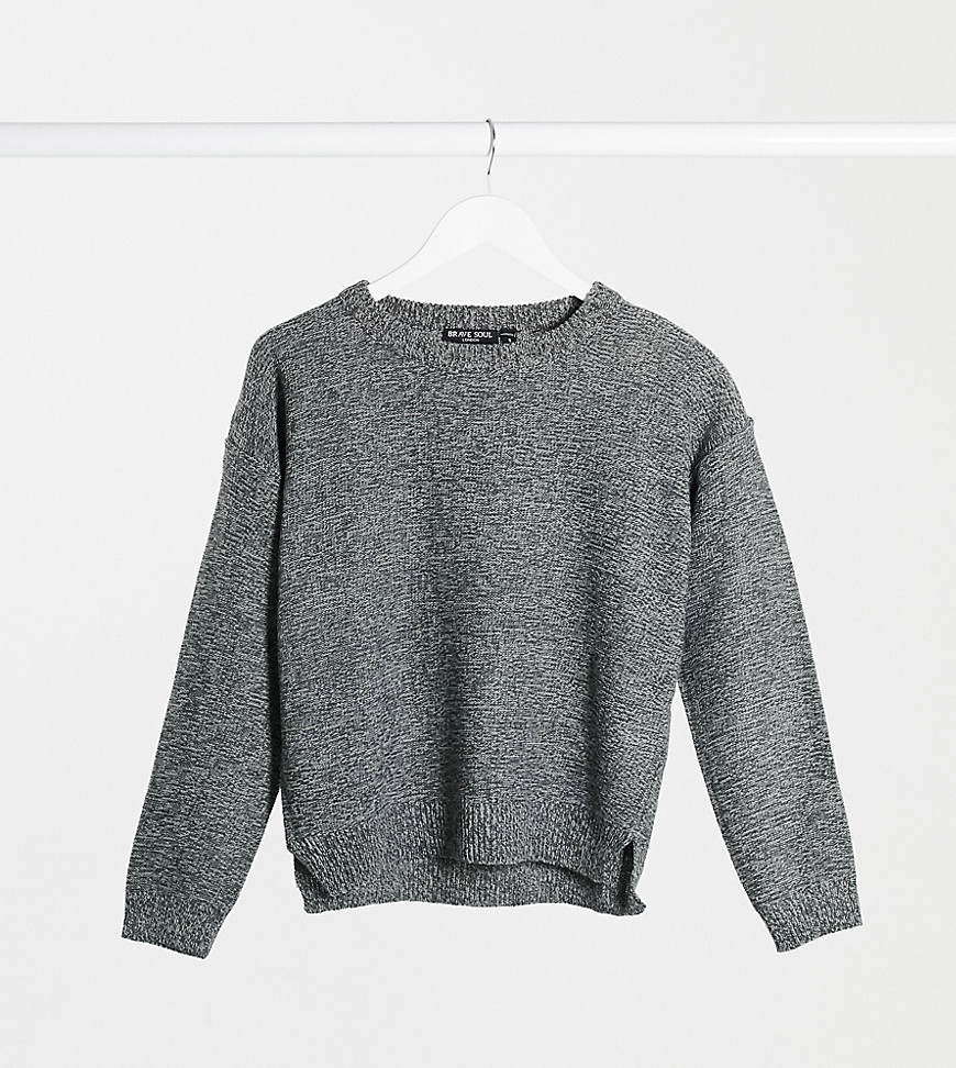 Brave Soul Tall grunge crew neck sweater in gray-Grey