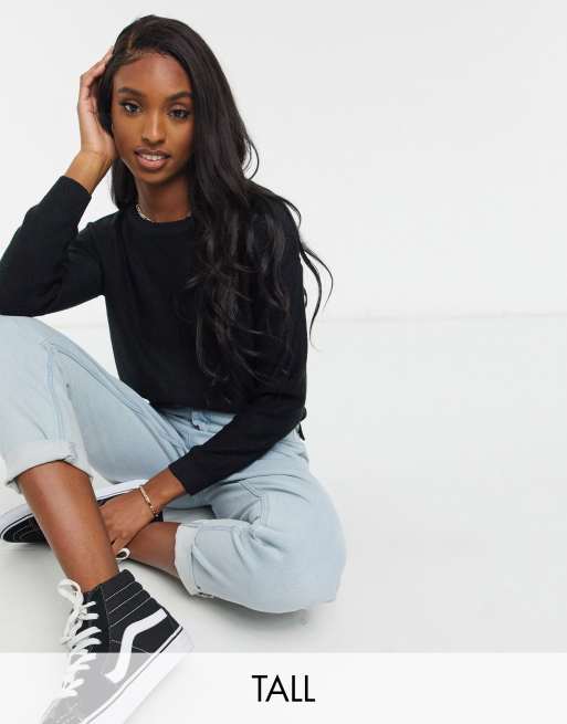 Brave Soul Tall – Grunge – Pullover in Schwarz mit Rundhalsausschnitt