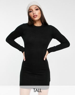 Brave Soul Tall grungy crew neck jumper dress in black