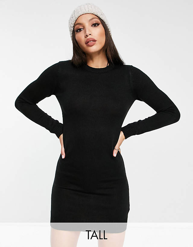 Brave Soul - tall grungy crew neck jumper dress in black