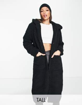 Brave Soul Tall heavenly longline borg teddy jacket in black - ASOS Price Checker