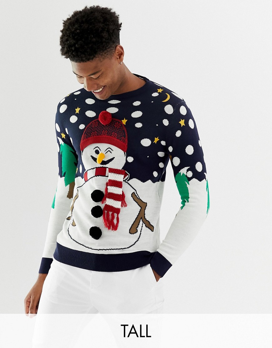 Brave Soul Tall Holidays Naughty Snowman Sweater-Navy