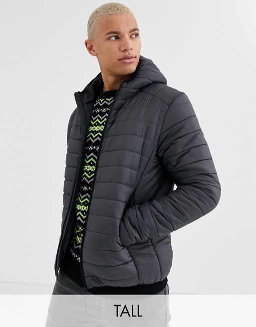 Brave Soul Tall hooded puffer jacket in grey