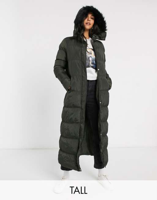 Brave Soul Tall hopma longline puffer jacket with faux fur trim hood | ASOS