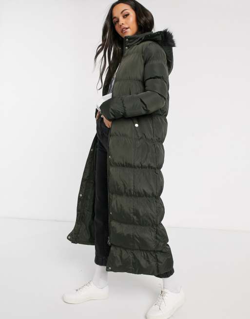 Brave soul hopma longline puffer store jacket with faux fur trim hood