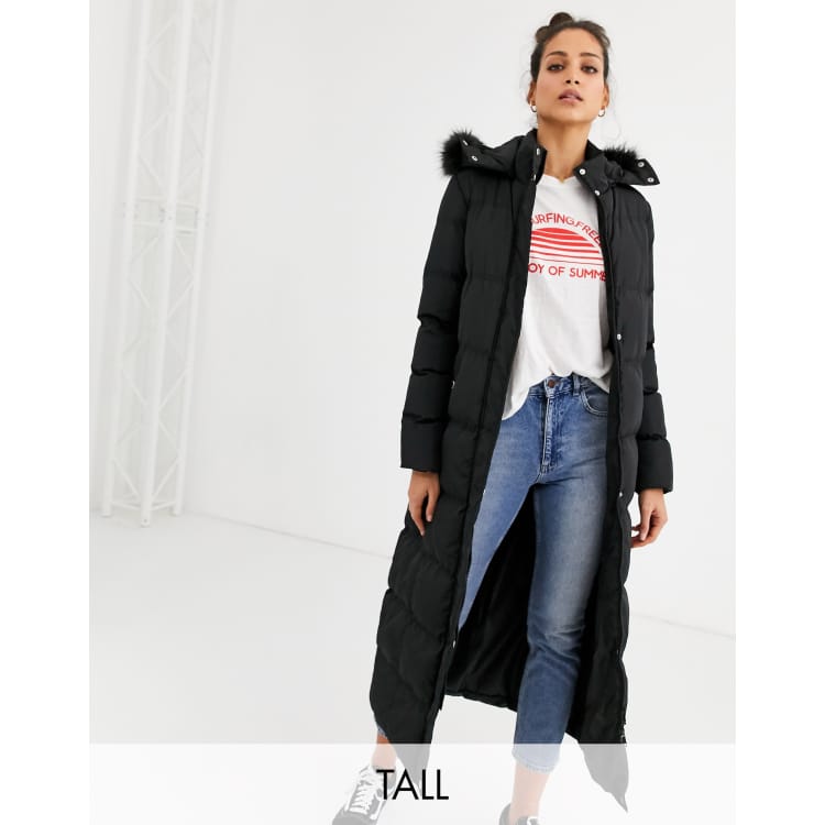 Brave soul tall hopma longline puffer jacket with faux fur trim hood online