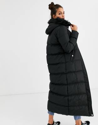 brave soul hopma longline puffer jacket with faux fur trim hood