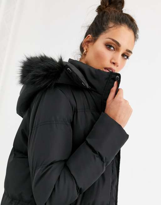 Brave soul hopma longline puffer store jacket with faux fur trim hood