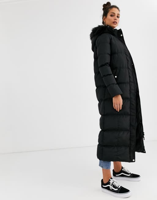 Brave soul hopma longline puffer shop jacket with faux fur trim hood