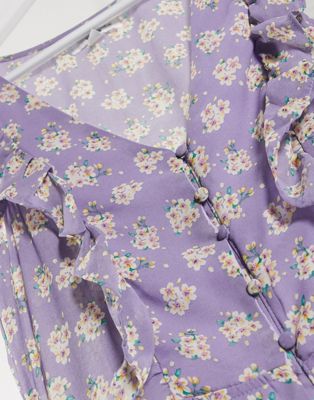 purple floral frill maxi dress