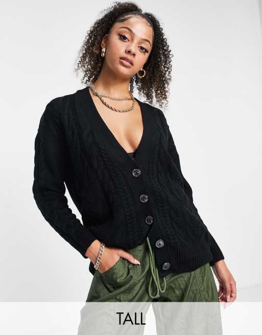 Brave Soul Tall - Jenner - Gebreid vest met kabels en lange pasvorm in zwart