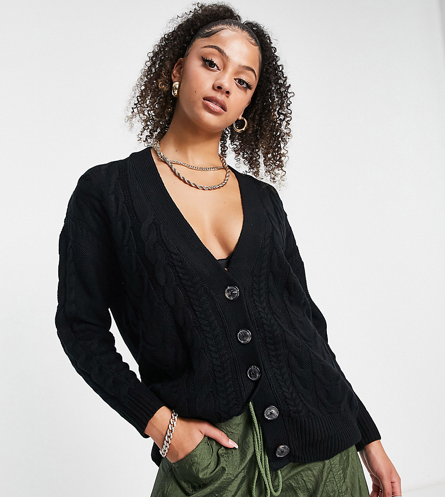 Brave Soul Tall jenner longline cable knit cardigan in black