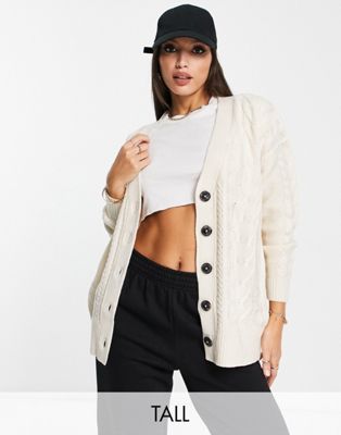 Brave Soul Tall jenner longline cable knit cardigan in ivory