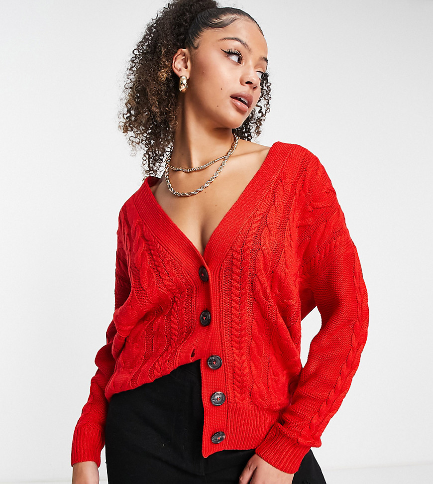 Brave Soul Tall jenner longline cable knit cardigan in red