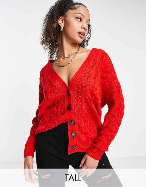 Mango cable knitted cardigan in red