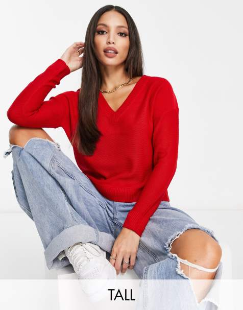 Brave Soul Tall kansas v-neck sweater in red - view 1