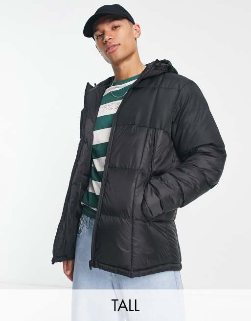 Brave Soul Tall – Kastige, gesteppte Pufferjacke in Schwarz